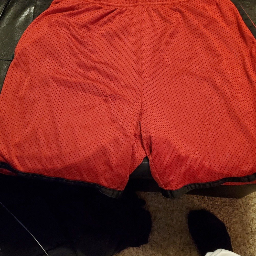 Red starter basketball shorts